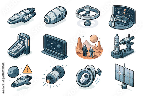 Vector room deep cosmic asteroid space suspended system solar tour icon ring