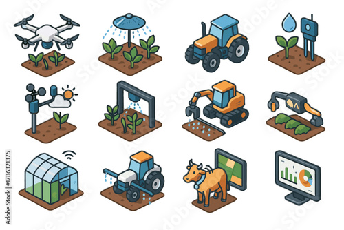 Irrigation dashboard vector icon farming gps icons ai smart yield sprayer livestock