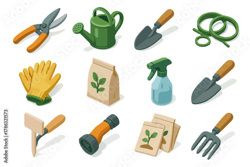 Vector pruning icon packets plant spray bag tools soil garden gloves