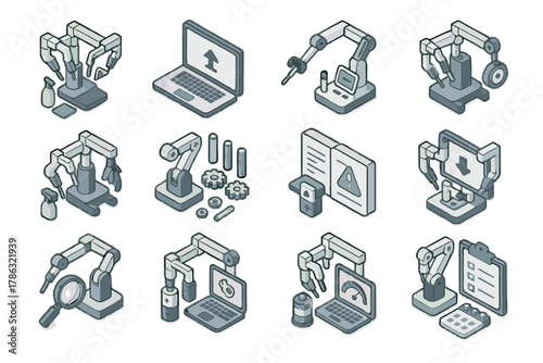 Robotic performance update surgery icon tool vector spare sensor parts test diagnostics