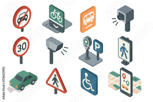 Vector campaign priority public control parking safety mobility icon urban transit