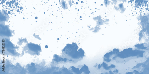 Blue watercolor splashes abstract background with paint splatter isolated on white background