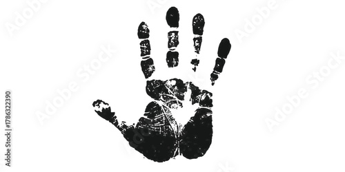 Grungy black handprint on white, a symbol of identity or protest isolated on white background
