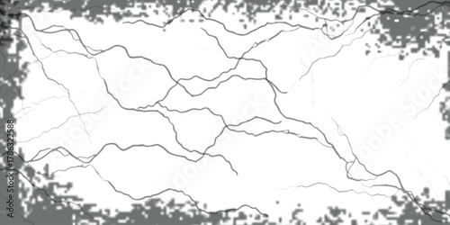 Distressed texture with intricate lines and fragmented border art isolated on white background