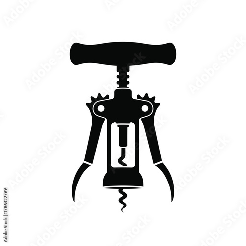 Black corkscrew silhouette on white background wine