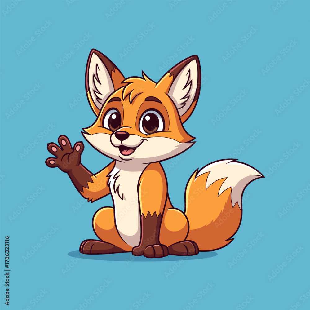 Fototapeta premium Cartoon fox illustration cute fox cartoon character waving hand