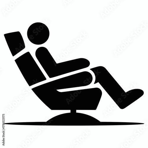 Resting Figure Icon: A minimalist icon depicting a person relaxed and at ease, reclining in a comfortable chair, embodying the essence of relaxation and tranquility.