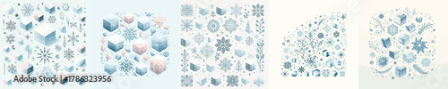 Snow Crystal and Ice Cubes Forming Simple Decorative Pattern. Vektor, design, minimalist, illustrations, set icon