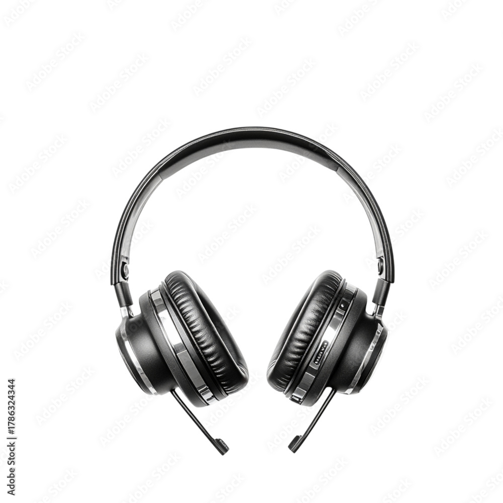 Fototapeta premium Stylish transparent headphones with a metallic finish on a transparent background