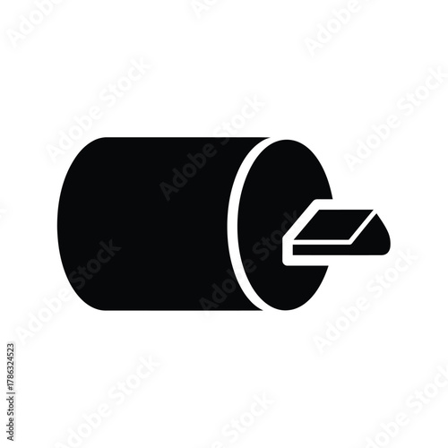 Black cylindrical object with a white geometric protrusion