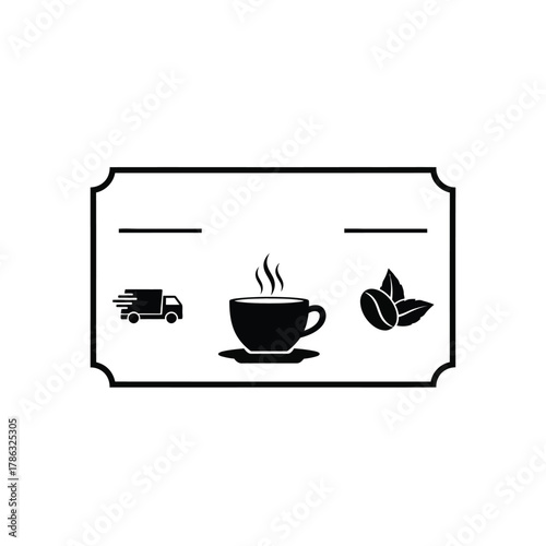 Black delivery truck coffee cup and coffee beans icons