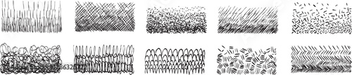 Set of hand drawn crosshatch ink, pen or pencil in scribble monochrome style. Design grunge vector elements.