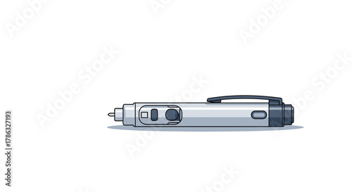 Detailed pixel art illustration of a silver and dark gray pen lying horizontally on a white background, representing writing or office supplies.