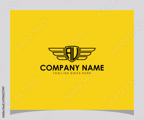 Modern minimalist lettermark logo with winged shield emblem design template, perfect for corporate identity, business branding, or startup ventures requiring a sleek and professional visual mark