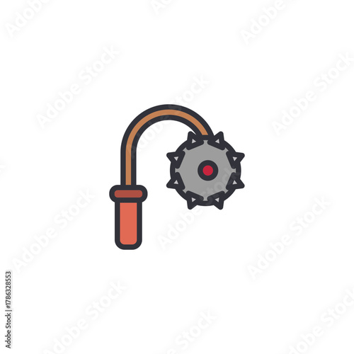 Flail weapon with spiked ball, medieval combat gear icon.
