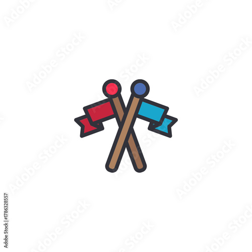 Crossed flags, medieval kingdom, victory symbol, decorative banner illustration.