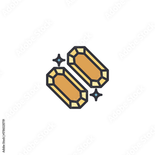 Gold bars, treasure, medieval wealth icon, shiny resource illustration.