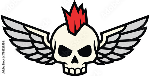 Winged Skull with Red Mohawk vector Illustration Punk Graphic Element Design