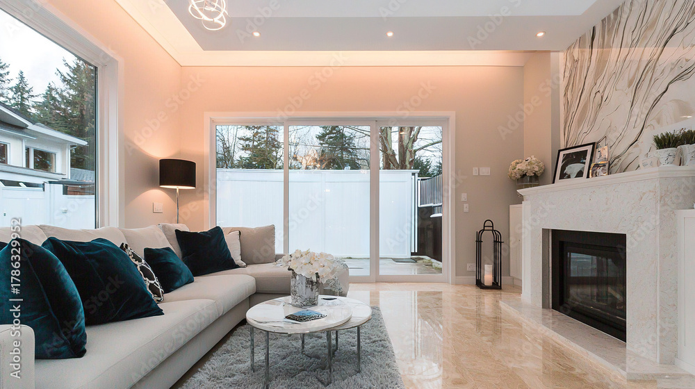 Fototapeta premium A living room filled with furniture and a fire place