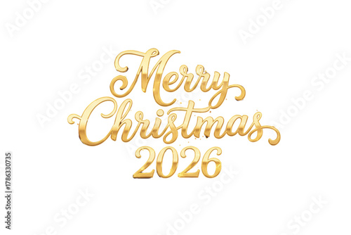 Golden “Merry Christmas 2026” with Sparkling Snow and Stars, Luxury Calligraphy, Isolated on Transparent Background.png