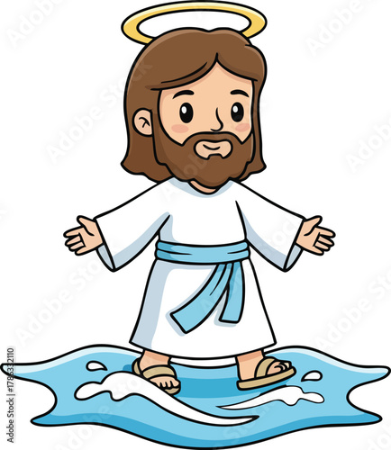 Jesus Christ Walking on Water vector Illustration