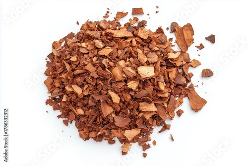 Wallpaper Mural Pile of light brown bark chips with rough texture, isolated on white background. Torontodigital.ca