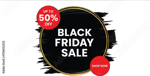 Black friday sale banner with up to 50 off promotion on