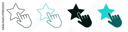 Rating icon set. Business, Marketing or Technology concept. Line, solid color or black logo for web or UI. Editable vector stroke illustration. Hand and star Symbol for apps or digital platforms.