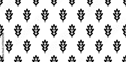 Black Oak Leaf Seamless Pattern on White Background