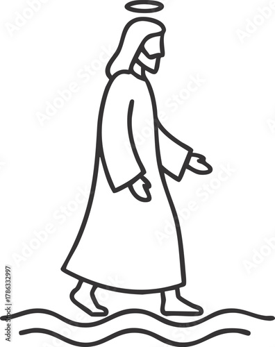 Jesus Christ Walking on Water vector Illustration