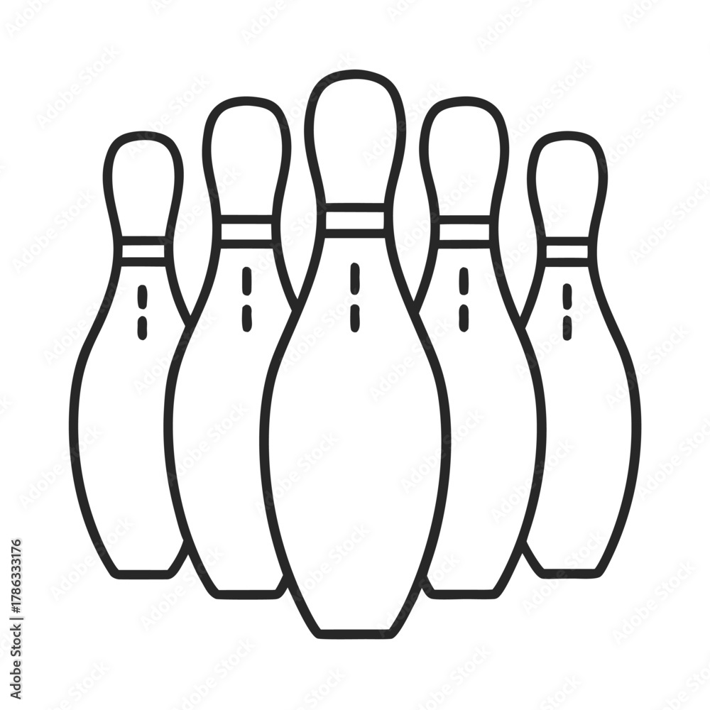 Fototapeta premium Simple line art illustration of five bowling pins