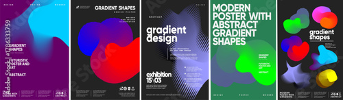 Gradient shapes. Vector illustrations of modern 3d abstract futuristic fluid shapes and design for poster, background, cover, template, or flyer