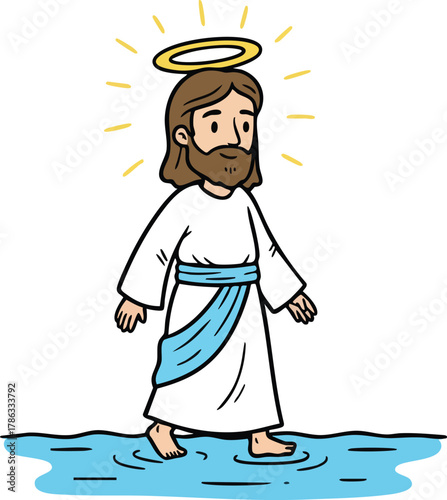 Jesus Christ Walking on Water vector Illustration