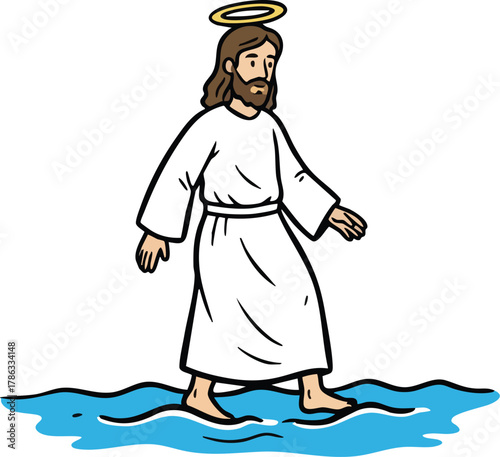 Jesus Christ Walking on Water vector Illustration