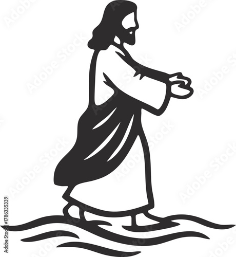 Jesus Christ Walking on Water vector Illustration