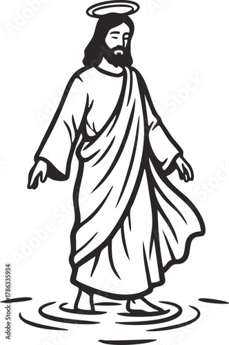 Jesus Christ Walking on Water vector Illustration