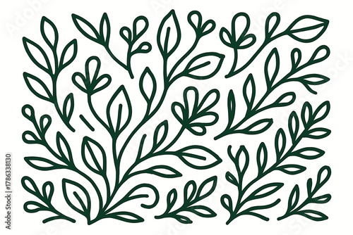 Elegant hand drawn botanical illustration of swirling leaves and branches