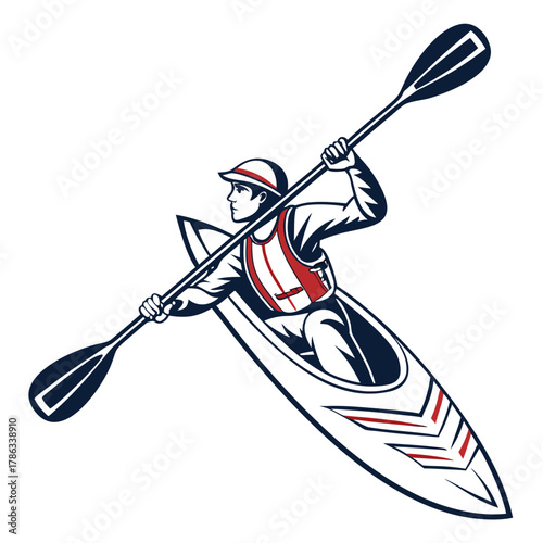 Kayaker in Action with Paddle and Stylized Kayak kayaking canoe