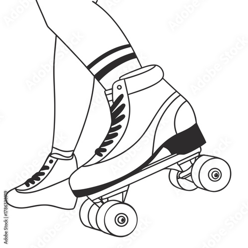 Close Up of Legs Wearing Roller Skates and Striped Socks rollerblading skating