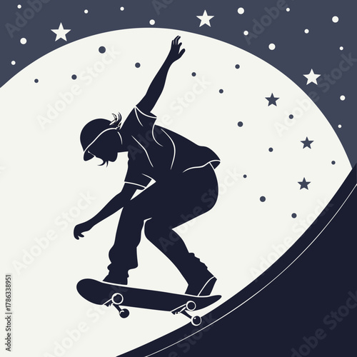 Night Skateboarder Silhouette Under a Starry Sky skateboarding trick