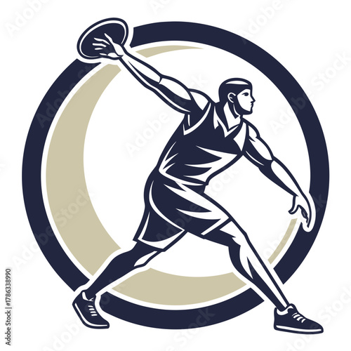 Basketball player dunking ball in a circular emblem on white background Keywords: basketball