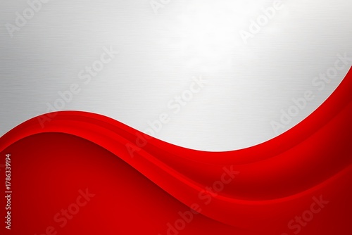 Abstract flowing red wave against a textured silver background