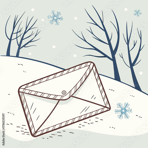 Envelope in Snowy Landscape With Bare Trees frozen vector