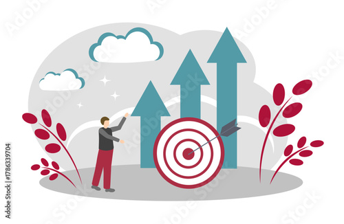 The concept of successful business, targeted advertising, and goal achievement. Man, Target and Arrow