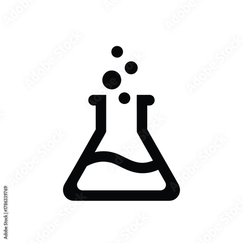 Black icon of a bubbling laboratory flask science chemical
