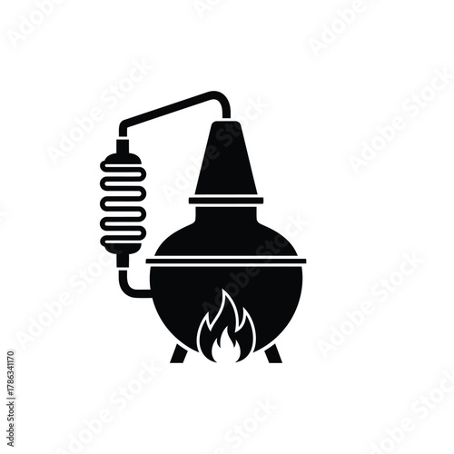 Black icon of a distillation apparatus with flame equipment