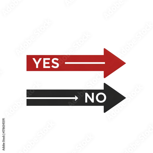 Red yes arrow pointing right above grey no arrow pointing right isolated on transparent background