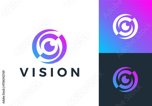 circle eye global logo design. vision digital connection icon vector concept	
