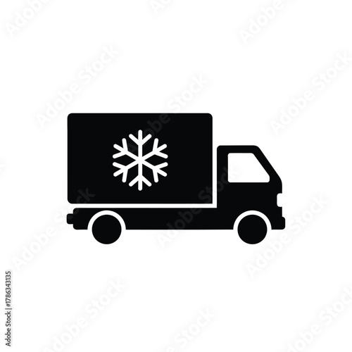 Black icon of a refrigerated truck with snowflake symbol
