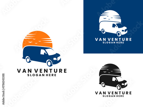 van venture with sun logo design vector template